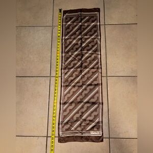 Vintage Sally Gee 100% Silk Geometric Striped Brown and White Silk Long Scarf